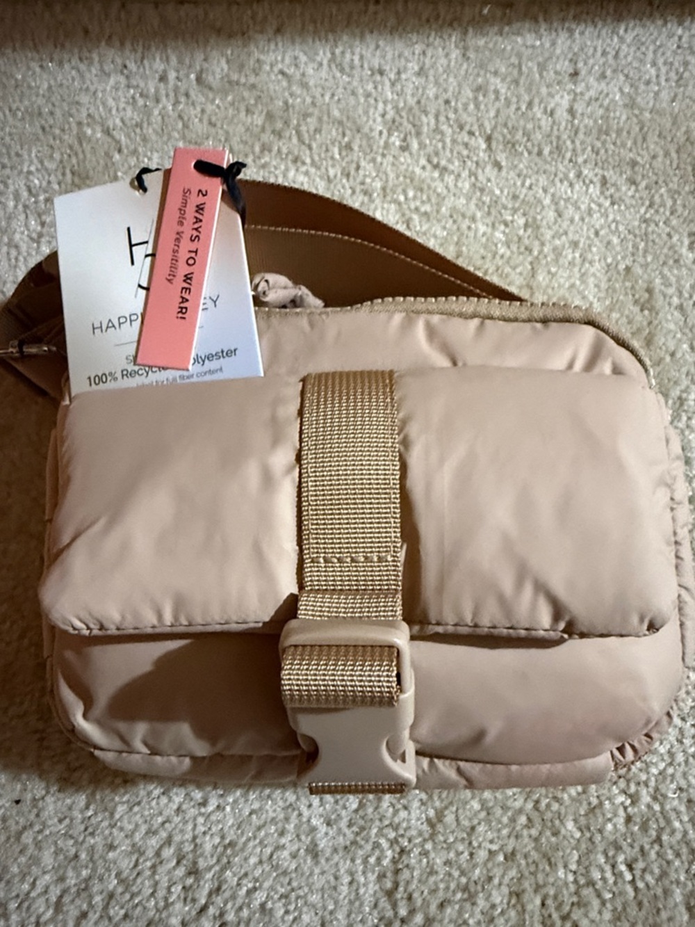 NWT Happily Grey Beige Crossbody Belt Bag, multiple ways to wear